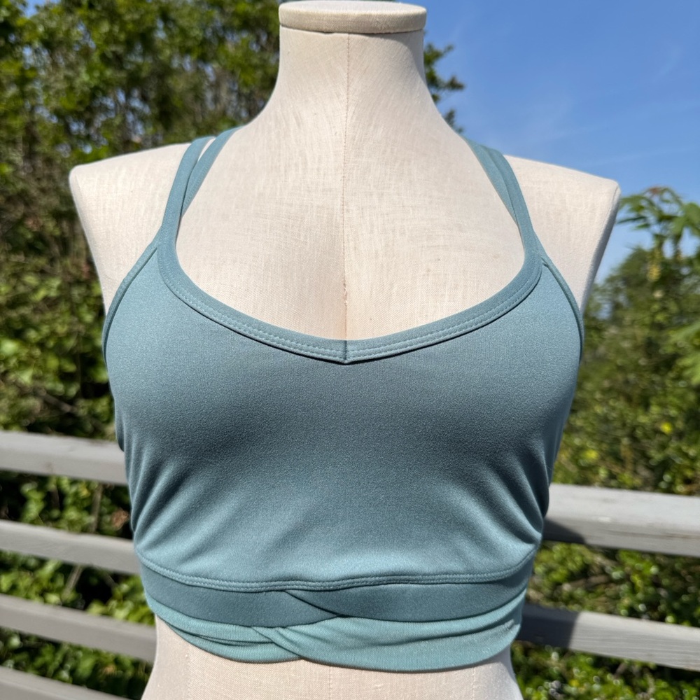All in Motion Blue Sports Bra with Halter Straps and Scoop Neckline